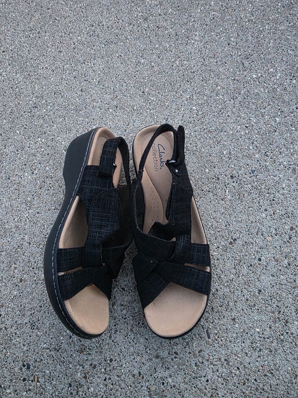 Clark Collection Black Wedge Sandals Women Size 10